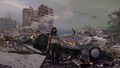 Tory Foster leaves her wrecked car as civilian search and rescue Raptors recover survivors during the Fall of the Twelve Colonies (TRS: "The Plan").